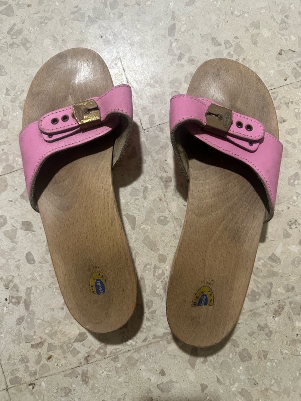 Dr Scholls The Original Wood Exercise Sandal Leather Buckle Womens size 9/9.5